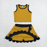 GSD4099 Gold Black Scallop Edge Yoga Girls Skorts Set
