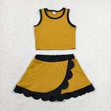 GSD4099 Gold Black Scallop Edge Yoga Girls Skorts Set