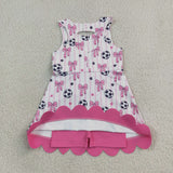 GSD4100 Soccer Bows Game Day Scallop Edge Yoga Girl's Dress Onesie