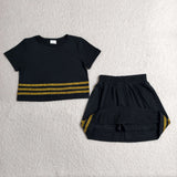 GSD4108 Black Gold Stripe Shiny Cheer Girls Skorts Set