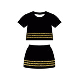 Preorder Samples GSD4108 Black Gold Stripe Cheer Girls Skorts Set
