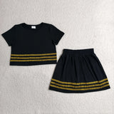 GSD4108 Black Gold Stripe Shiny Cheer Girls Skorts Set