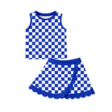 Preorder Samples GSD4110 Blue Plaid Scallop Edge Yoga Girls Skorts Set