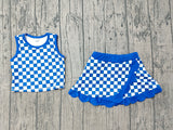 Preorder Samples GSD4110 Blue Plaid Scallop Edge Yoga Girls Skorts Set