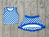 Preorder Samples GSD4110 Blue Plaid Scallop Edge Yoga Girls Skorts Set
