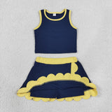 GSD4111 Navy Yellow Scallop Edge Yoga Girls Skorts Set