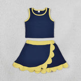GSD4111 Navy Yellow Scallop Edge Yoga Girls Skorts Set
