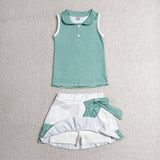 GSD4121 Green Stripe Bows Yoga Girls Skorts Set