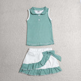 GSD4121 Green Stripe Bows Yoga Girls Skorts Set