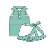 Preorder Samples GSD4121 Green Stripe Bows Yoga Girls Skorts Set