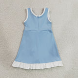 GSD4124 Solid Color Light Blue Color Yoga Girl's Dress Onesie