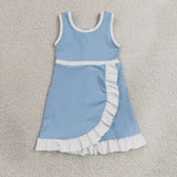 GSD4124 Solid Color Light Blue Color Yoga Girl's Dress Onesie