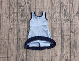 Preorder Samples GSD4126 Solid Color Navy Blue Yoga Girl's Dress Onesie