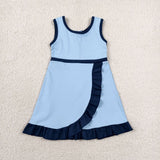 GSD4126 Solid Color Navy Blue Yoga Girl's Dress Onesie