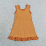 GSD4127 Solid Color Orange Yoga Girl's Dress Onesie