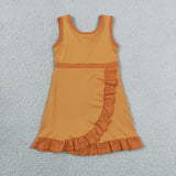 GSD4127 Solid Color Orange Yoga Girl's Dress Onesie