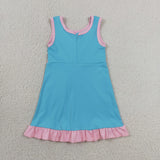 GSD4130 Solid Color Blue Color Yoga Girl's Dress Onesie