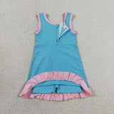 GSD4130 Solid Color Blue Color Yoga Girl's Dress Onesie