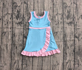 Preorder Samples GSD4130 Solid Color Blue Color Yoga Girl's Dress Onesie
