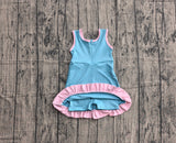Preorder Samples GSD4130 Solid Color Blue Color Yoga Girl's Dress Onesie