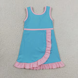 GSD4130 Solid Color Blue Color Yoga Girl's Dress Onesie