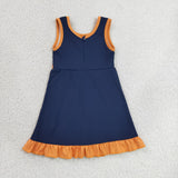 GSD4131 Solid Color Navy Blue Orange Yoga Girl's Dress Onesie