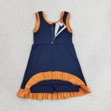 GSD4131 Solid Color Navy Blue Orange Yoga Girl's Dress Onesie