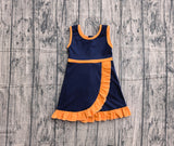 Preorder Samples GSD4131 Solid Color Navy Blue Orange Yoga Girl's Dress Onesie