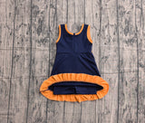 Preorder Samples GSD4131 Solid Color Navy Blue Orange Yoga Girl's Dress Onesie