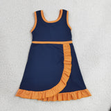 GSD4131 Solid Color Navy Blue Orange Yoga Girl's Dress Onesie