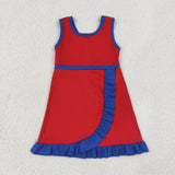 GSD4132 Solid Color Red Blue Yoga Girl's Dress Onesie