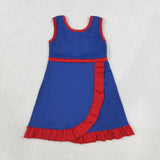 GSD4133 Solid Color Blue Red Yoga Girl's Dress Onesie