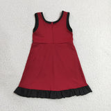 GSD4135 Solid Color Red Black Ruffles Yoga Girl's Dress Onesie