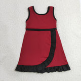 GSD4135 Solid Color Red Black Ruffles Yoga Girl's Dress Onesie