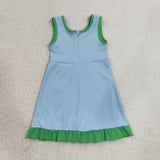 GSD4136 Solid Color Sky Blue Green Yoga Girl's Dress Onesie