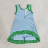 GSD4136 Solid Color Sky Blue Green Yoga Girl's Dress Onesie