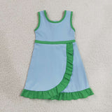 GSD4136 Solid Color Sky Blue Green Yoga Girl's Dress Onesie