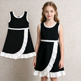 GSD4140 Solid Color Black Yoga Girl's Dress Onesie
