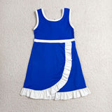 GSD4141 Solid Color Navy Blue White Yoga Girl's Dress Onesie