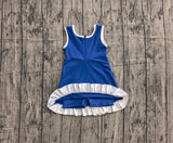 Preorder Samples GSD4141 Solid Color Navy Blue White Yoga Girl's Dress Onesie