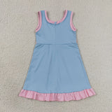 GSD4144 Solid Color Sky Blue Pink Yoga Girl's Dress Onesie