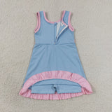 GSD4144 Solid Color Sky Blue Pink Yoga Girl's Dress Onesie