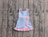 Preorder Samples GSD4144 Solid Color Sky Blue Pink Yoga Girl's Dress Onesie