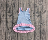 Preorder Samples GSD4144 Solid Color Sky Blue Pink Yoga Girl's Dress Onesie