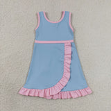GSD4144 Solid Color Sky Blue Pink Yoga Girl's Dress Onesie