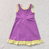 GSD4147 Solid Color Yellow Purple Yoga Girl's Dress Onesie