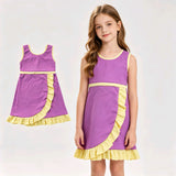 GSD4147 Solid Color Yellow Purple Yoga Girl's Dress Onesie