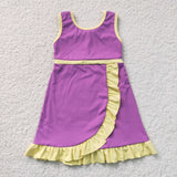 GSD4147 Solid Color Yellow Purple Yoga Girl's Dress Onesie