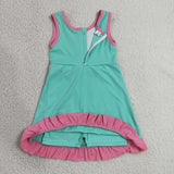 GSD4149 Solid Color Mint Pink Ruffles Yoga Girl's Dress Onesie