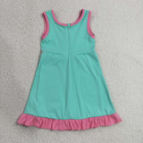 GSD4149 Solid Color Mint Pink Ruffles Yoga Girl's Dress Onesie